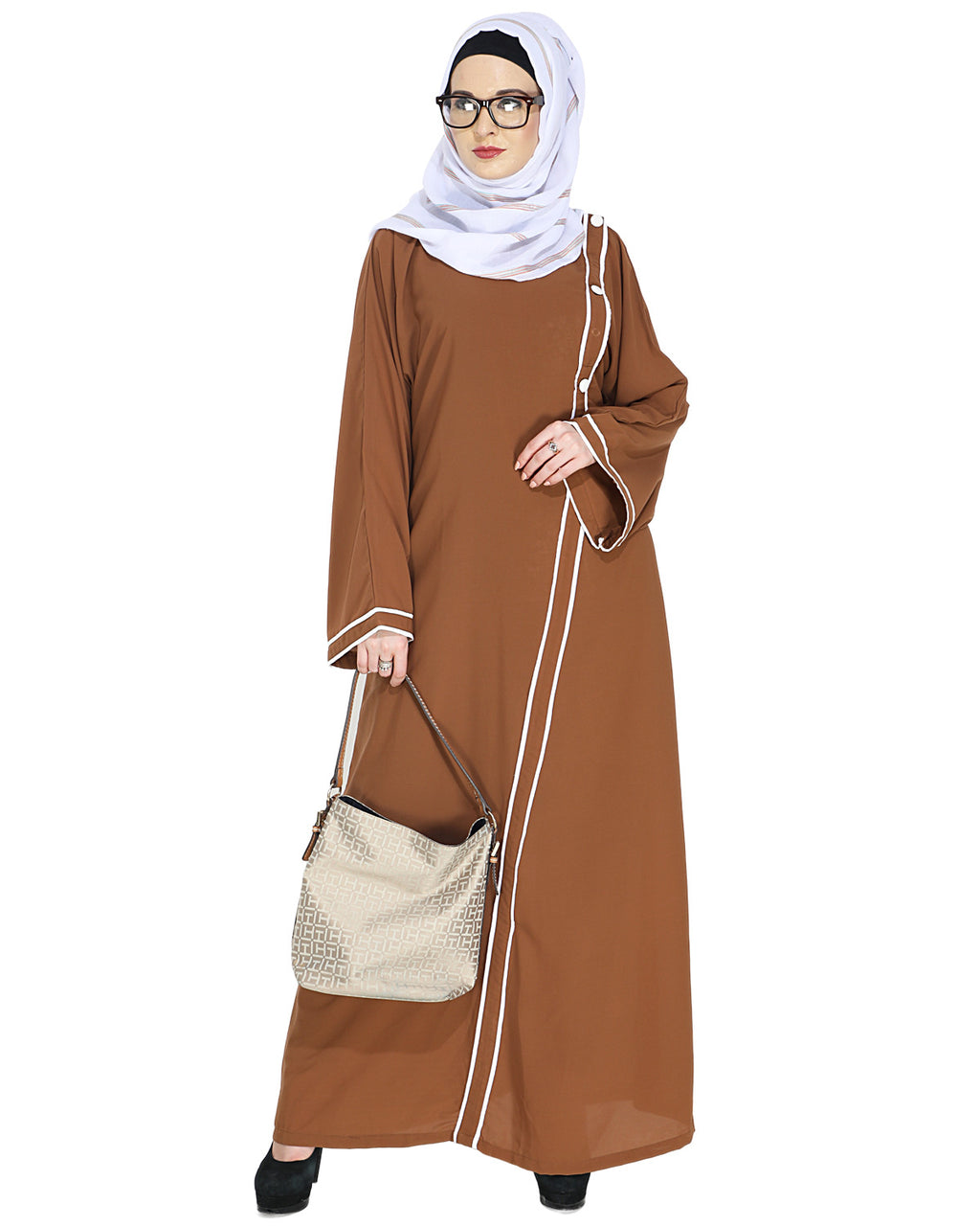 Intrigue Angrakha Dubai Style Abaya Deep Tan