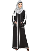 Pocket Dubai Style Abaya with Black detailing Black