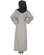 Pocket Dubai Style Abaya with Black detailing Grey