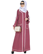 Pocket Dubai Style Abaya with Black detailing Onion Pink