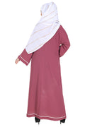 Pocket Dubai Style Abaya with Black detailing Onion Pink