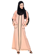 Pocket Dubai Style Abaya with Black detailing Peach