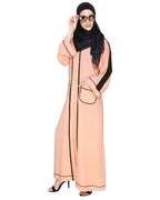 Pocket Dubai Style Abaya with Black detailing Peach