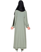 Pocket Dubai Style Abaya with Black detailing Sage Green