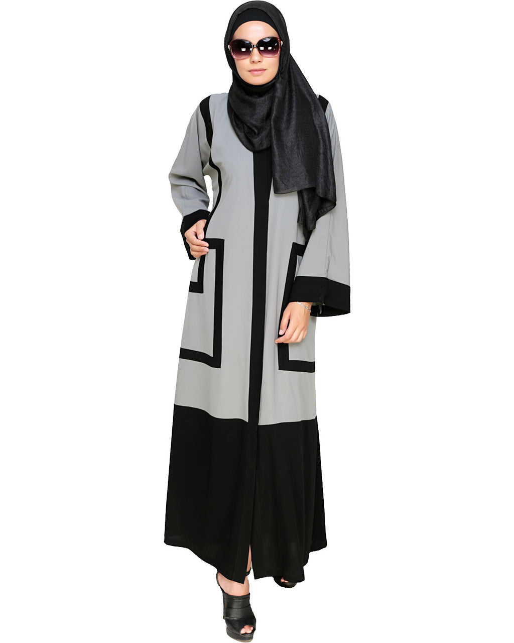 Quirky Dubai Style Abaya with detailing Grey