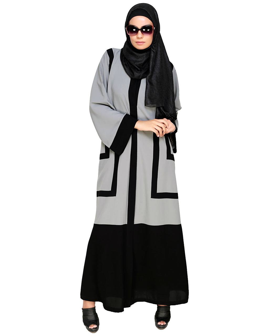 Quirky Dubai Style Abaya with detailing Grey