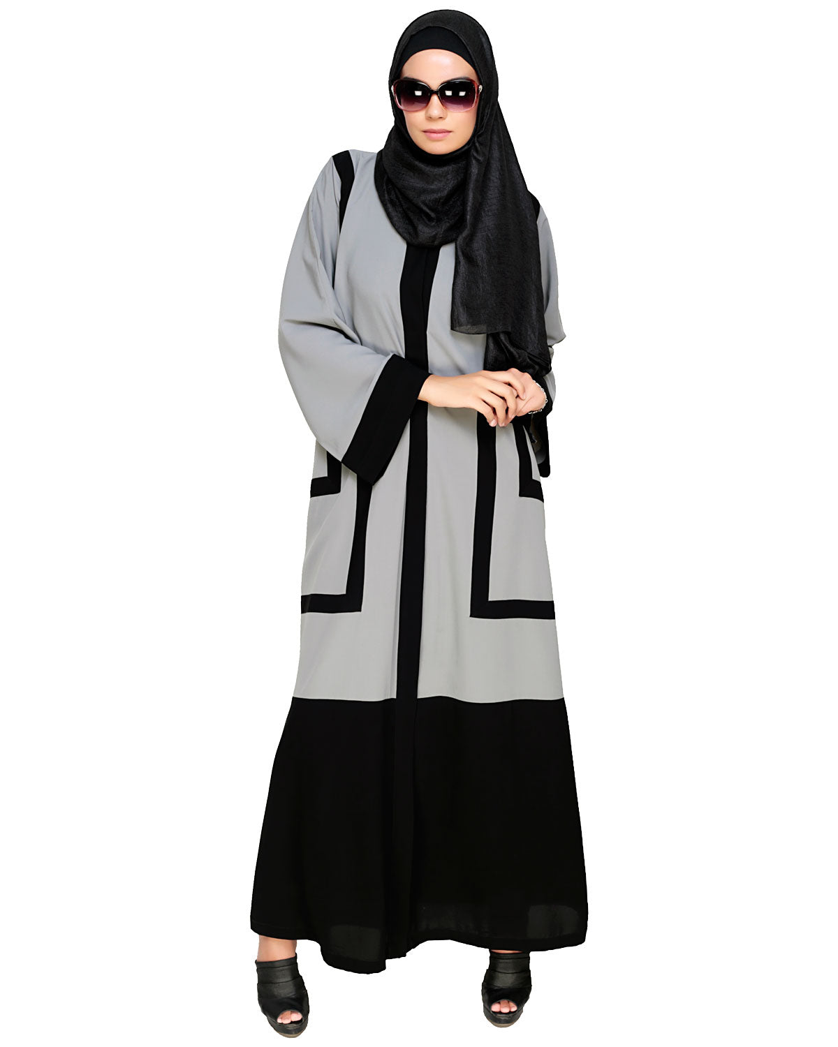 Quirky Dubai Style Abaya with detailing Grey