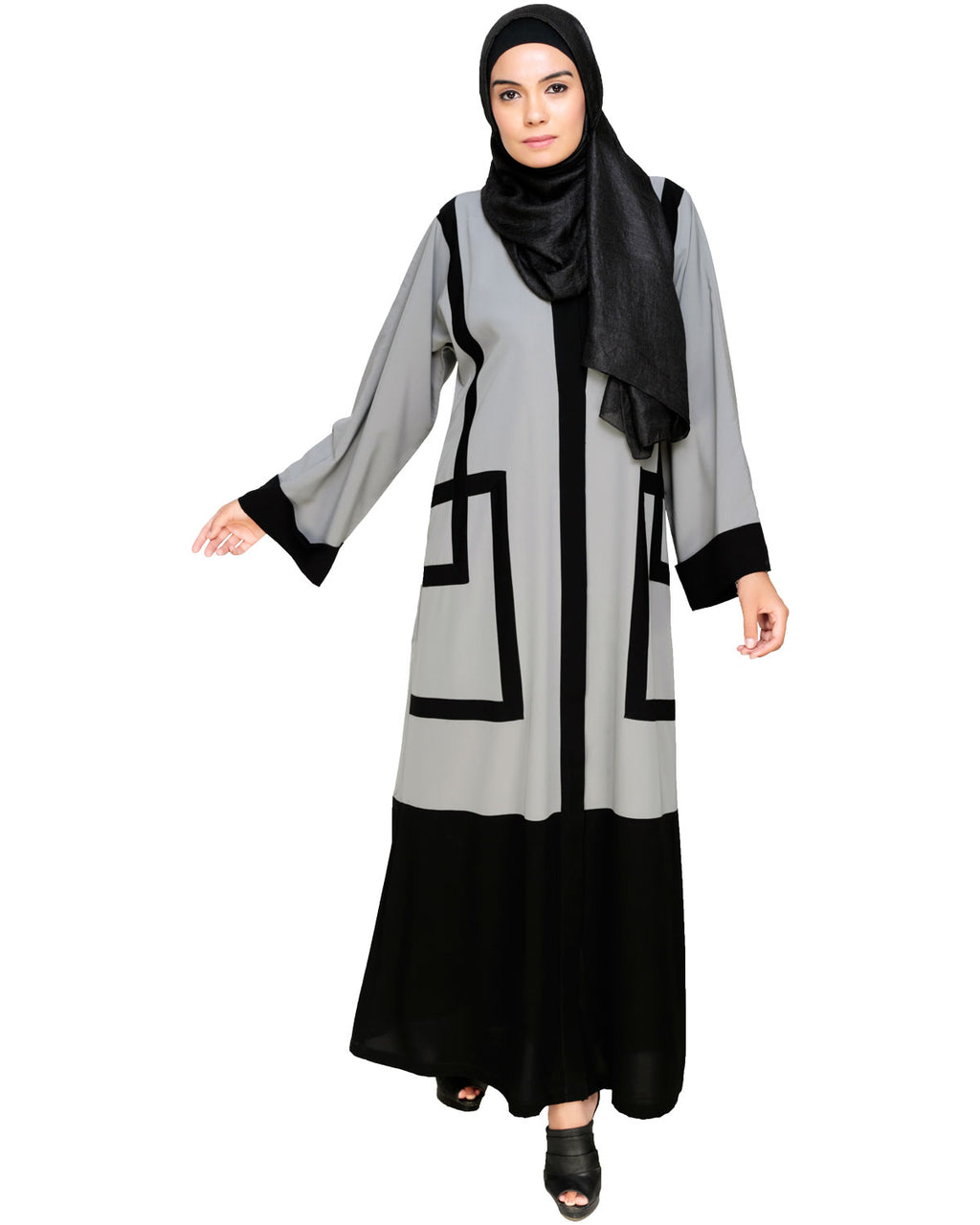 Quirky Dubai Style Abaya with detailing Grey