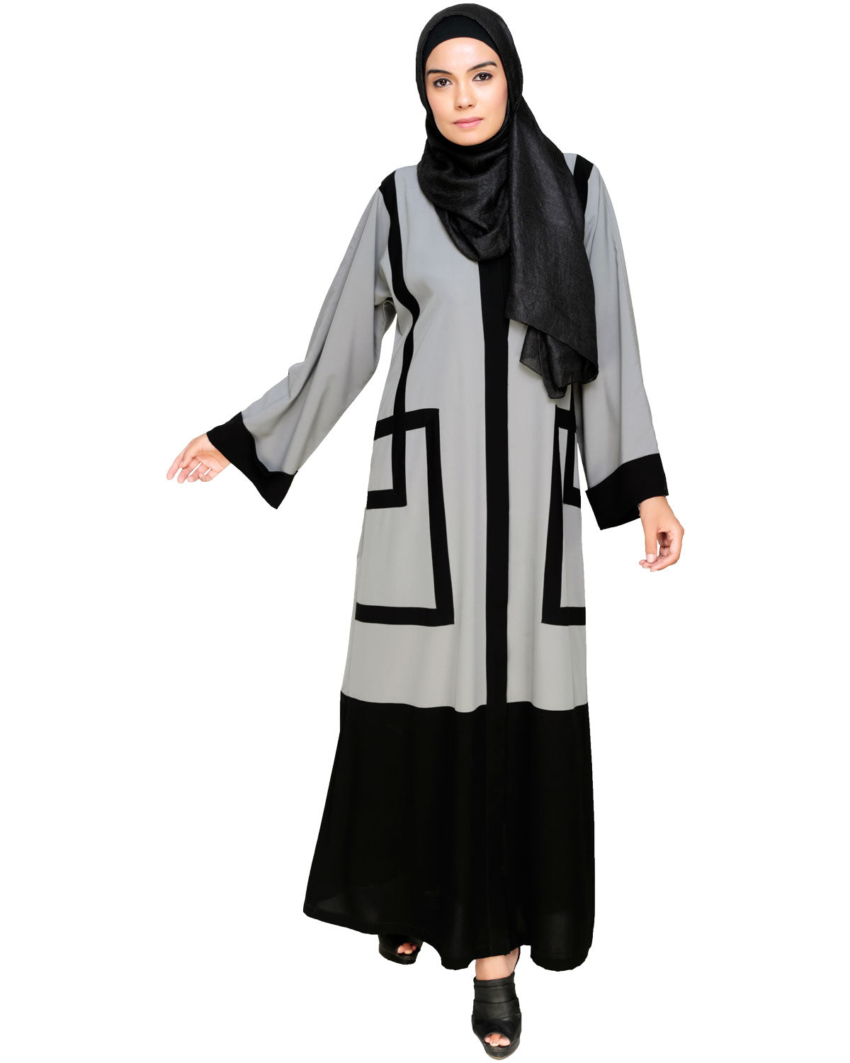 Quirky Dubai Style Abaya with detailing Grey