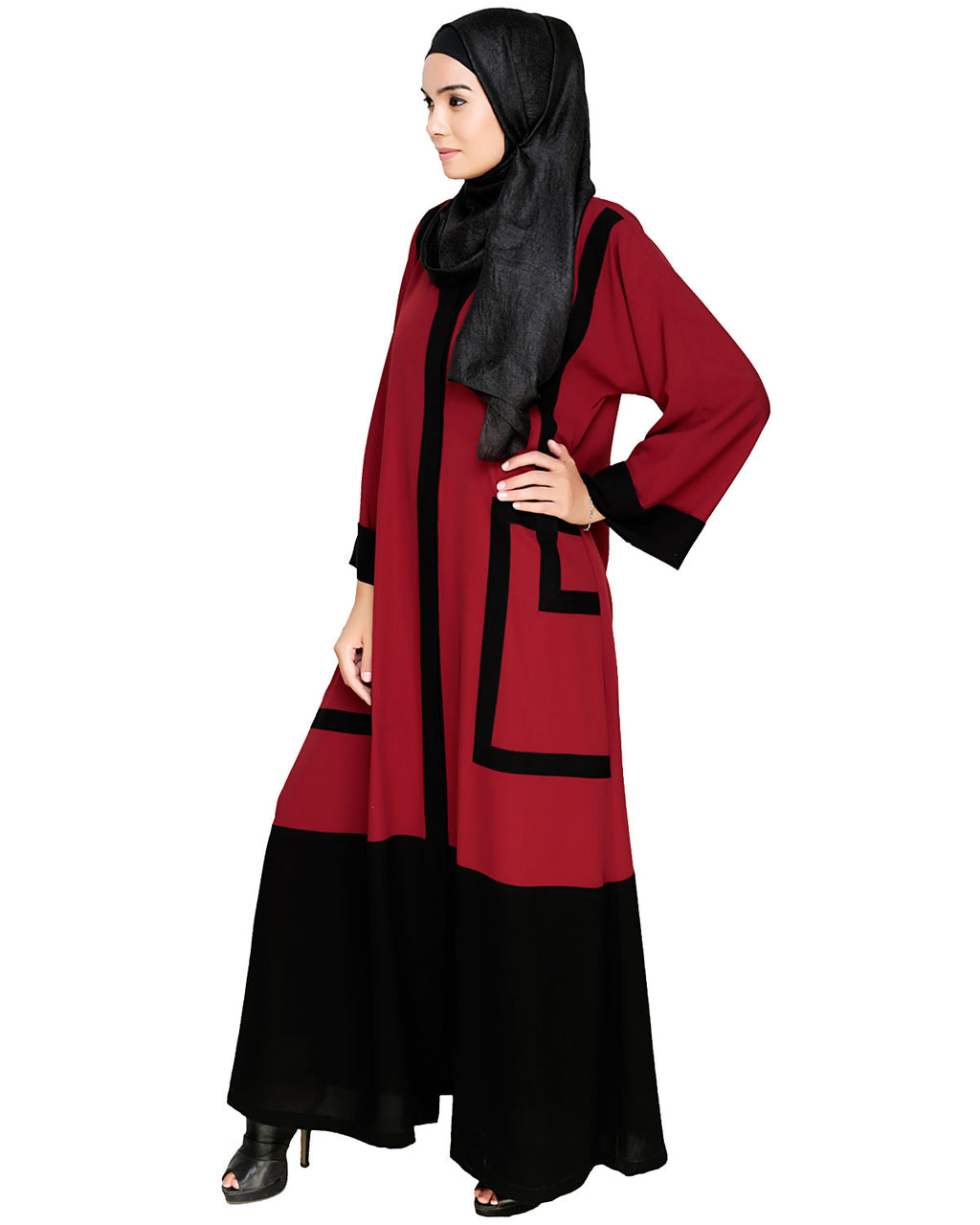 Quirky Dubai Style Abaya with detailing Maroon