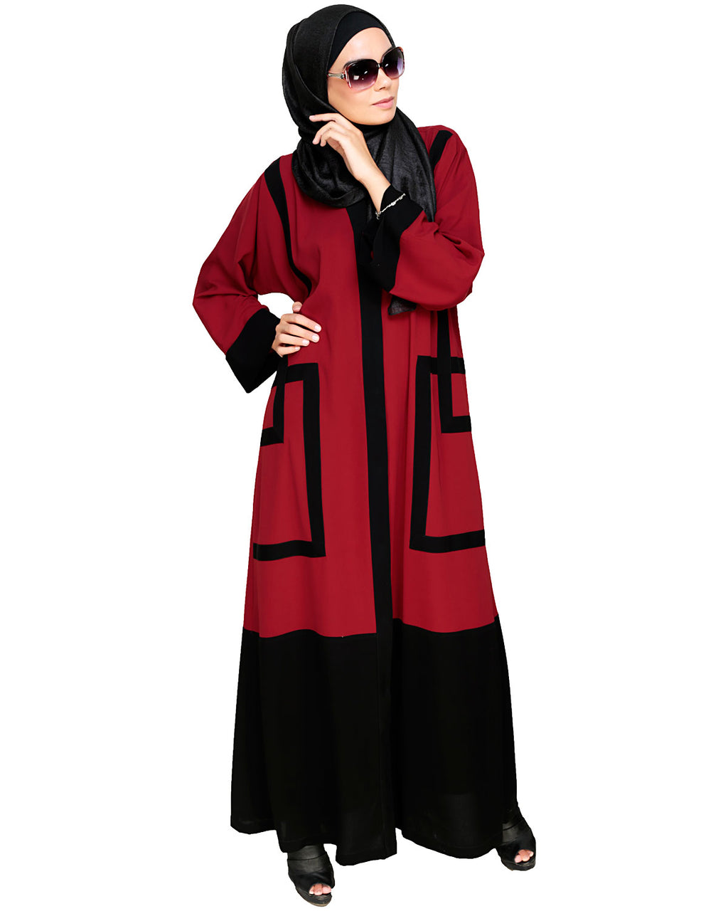 Quirky Dubai Style Abaya with detailing Maroon