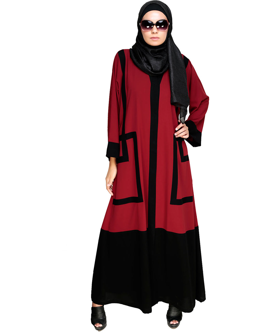 Quirky Dubai Style Abaya with detailing Maroon