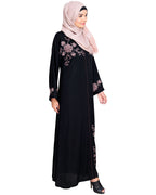 Botanical Embroidered Dubai Style Abaya Black