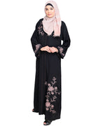 Botanical Embroidered Dubai Style Abaya Black