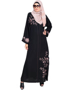 Botanical Embroidered Dubai Style Abaya Black