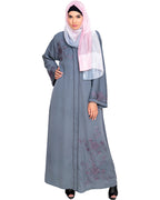 Botanical Embroidered Dubai Style Abaya Grey