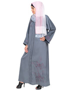Botanical Embroidered Dubai Style Abaya Grey