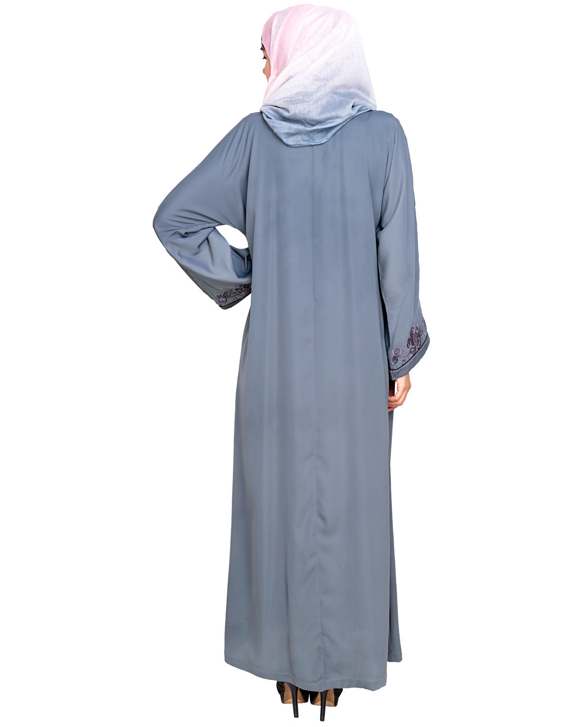 Botanical Embroidered Dubai Style Abaya Grey