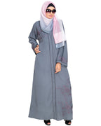 Botanical Embroidered Dubai Style Abaya Grey