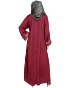 Botanical Embroidered Dubai Style Abaya Wine