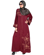 Botanical Embroidered Dubai Style Abaya Mud Brown