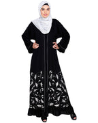 Magnificent Gathers Embroidered Dubai Style Abaya Black