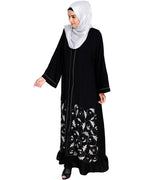 Magnificent Gathers Embroidered Dubai Style Abaya Black
