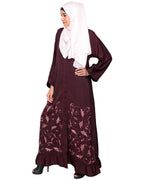Magnificent Gathers Embroidered Dubai Style Abaya Deep Wine