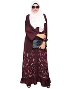 Magnificent Gathers Embroidered Dubai Style Abaya Deep Wine