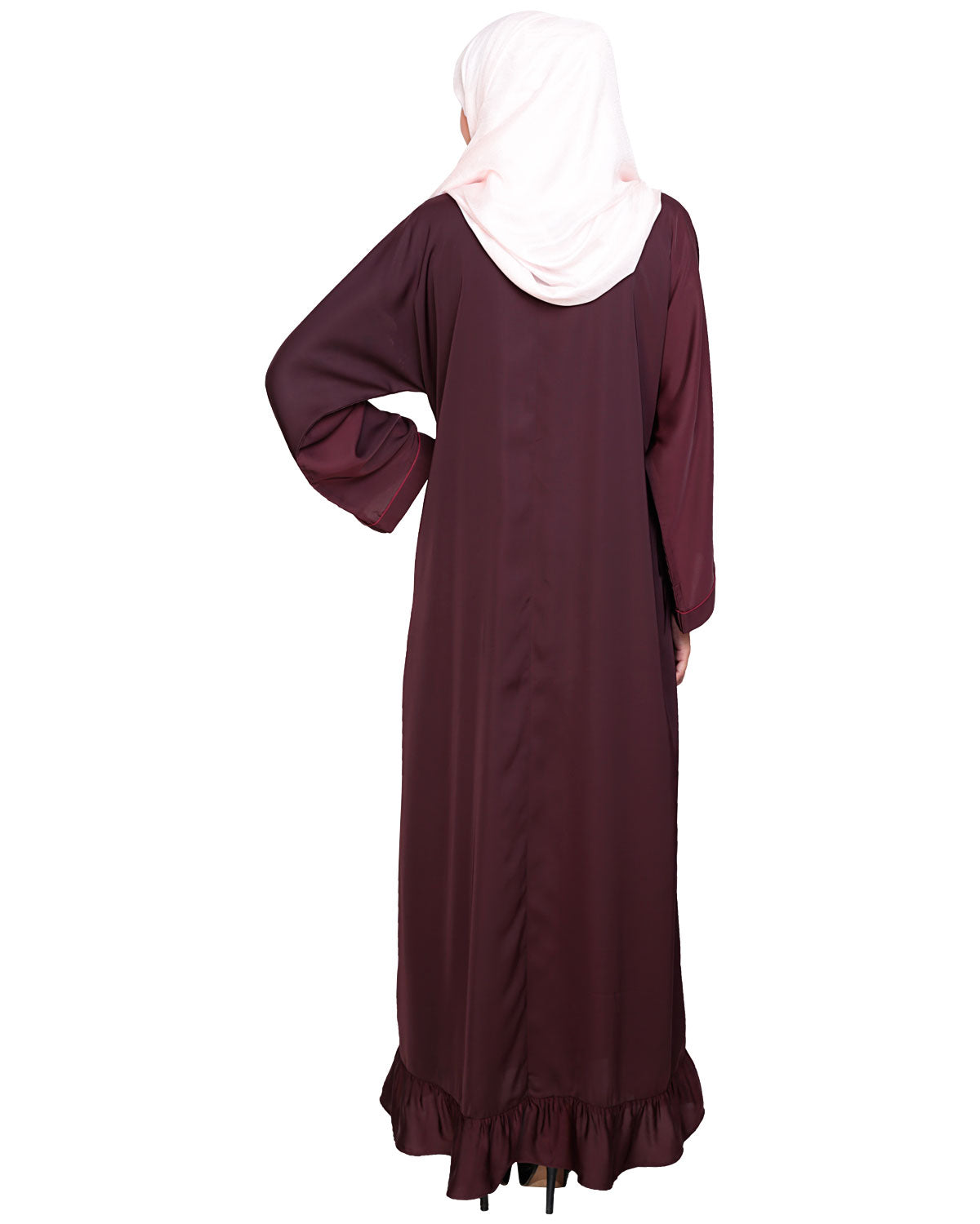 Magnificent Gathers Embroidered Dubai Style Abaya Deep Wine