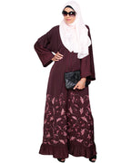 Magnificent Gathers Embroidered Dubai Style Abaya Deep Wine