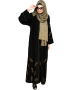 Feather Embroidered Deisgner Dubai Style Abaya Black