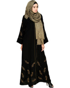 Feather Embroidered Deisgner Dubai Style Abaya Black