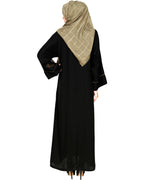 Feather Embroidered Deisgner Dubai Style Abaya Black