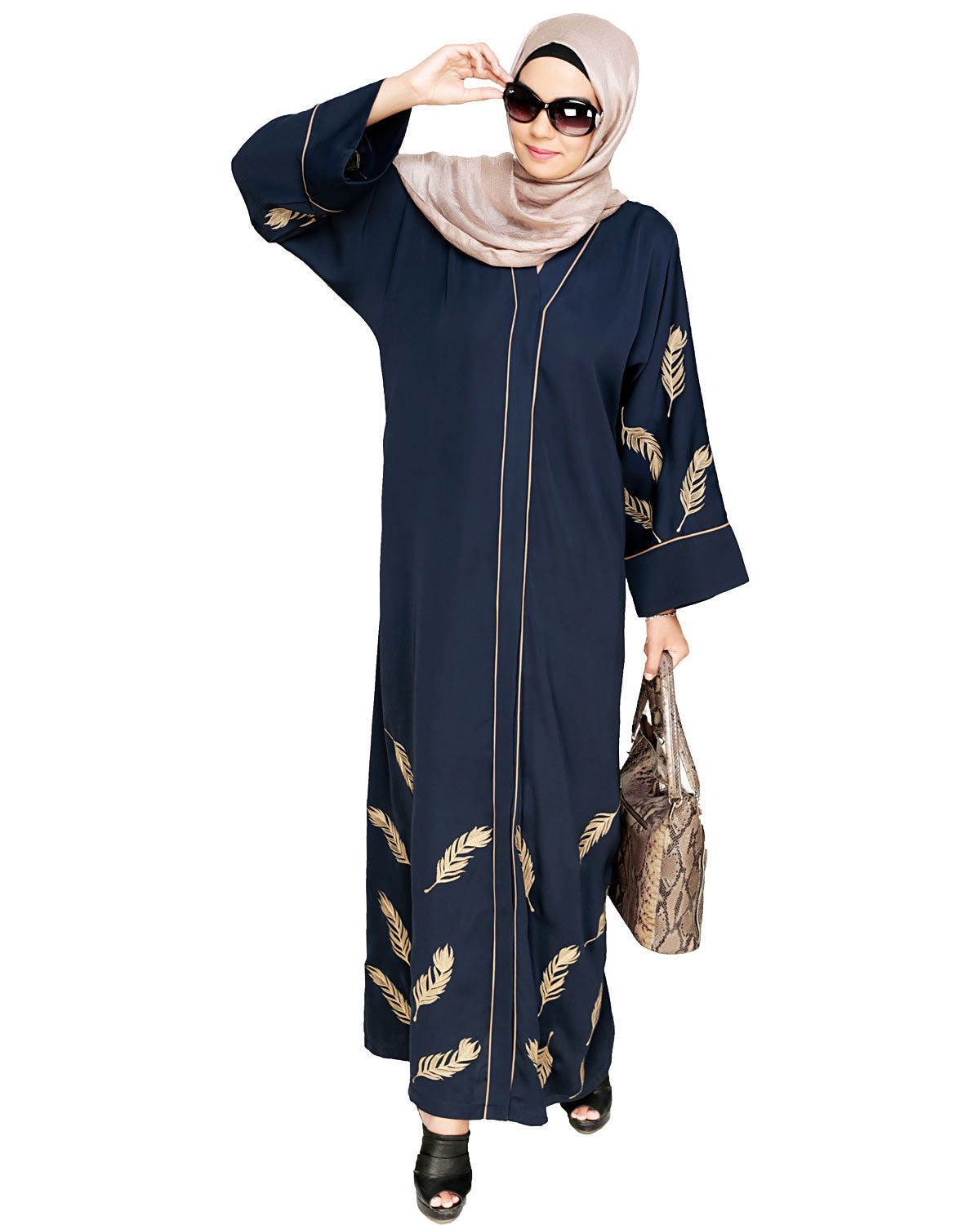 Feather Embroidered Dubai Style Blue Abaya Blue