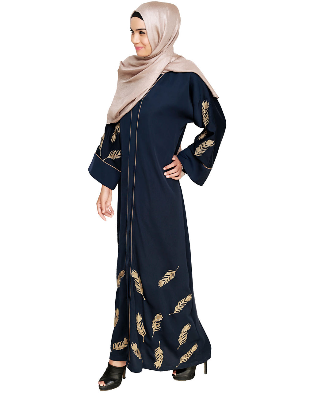 Feather Embroidered Dubai Style Blue Abaya Blue