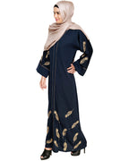 Feather Embroidered Dubai Style Blue Abaya Blue