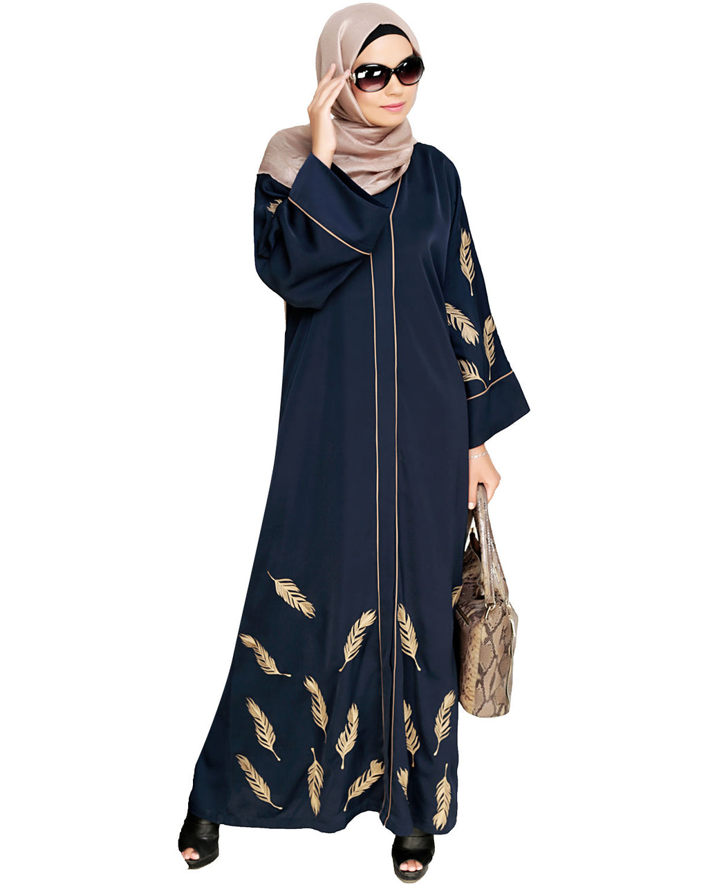 Feather Embroidered Dubai Style Blue Abaya Blue