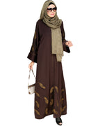 Feather Embroidered Dubai Style Dark brown Abaya Brown
