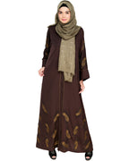 Feather Embroidered Dubai Style Dark brown Abaya Brown