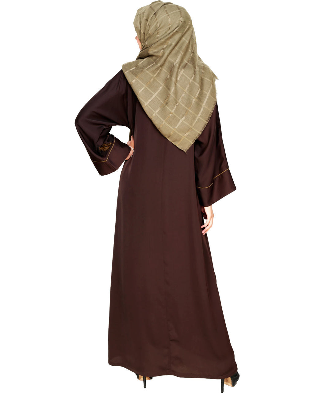 Feather Embroidered Dubai Style Dark brown Abaya Brown
