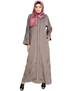 Feather Embroidered Dubai Style Light brown Abaya Brown