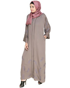 Feather Embroidered Dubai Style Light brown Abaya Brown
