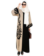 Wanderlust Embroidery Dubai Style Abaya Beige & Black