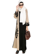 Wanderlust Embroidery Dubai Style Abaya Beige & Black