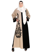 Wanderlust Embroidery Dubai Style Abaya Beige & Black