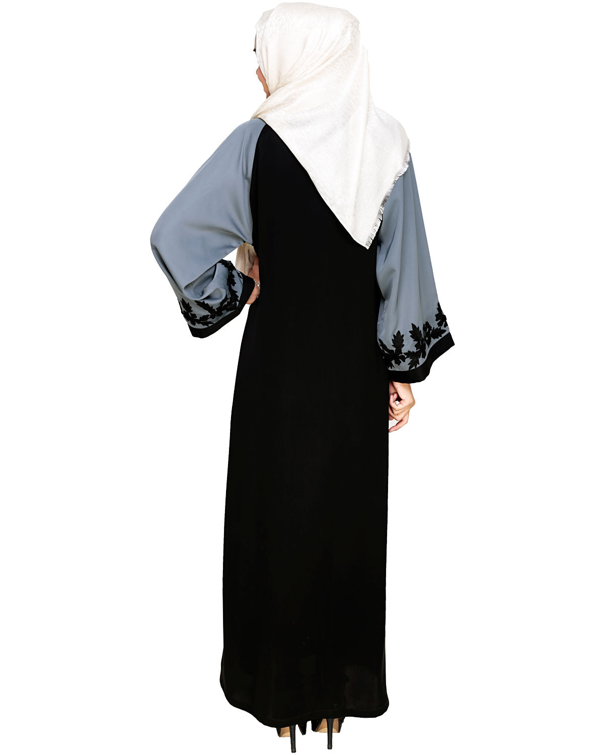 Wanderlust Embroidery Dubai Style Abaya Grey & Black