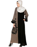 Wanderlust Embroidery Dubai Style Abaya Mud Brown & Black