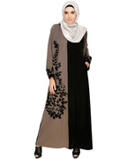 Wanderlust Embroidery Dubai Style Abaya Mud Brown & Black