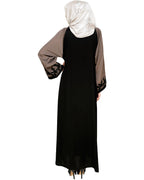 Wanderlust Embroidery Dubai Style Abaya Mud Brown & Black
